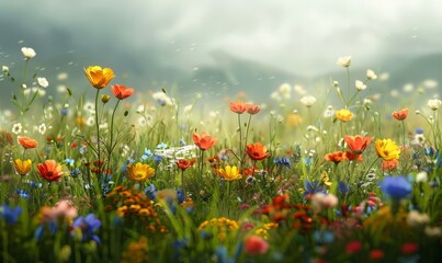 Green meadow with flowers