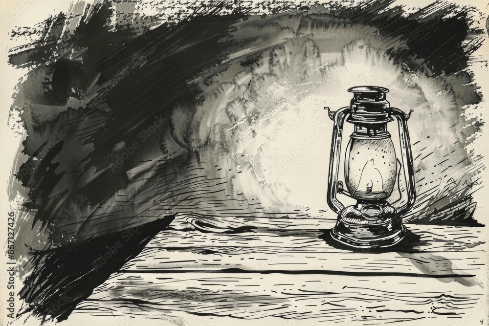 Aufkleber A single lantern sitting on a table with no surrounding context