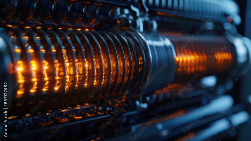 Poster close-up of a machine with multiple lights and electronic components