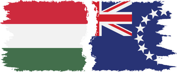 Cook Islands and Hungary grunge flags connection vector