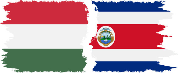 Costa Rica and Hungary grunge flags connection vector