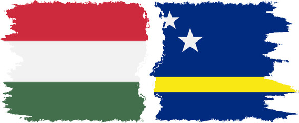 Fototapeta premium Curacao and Hungary grunge flags connection vector