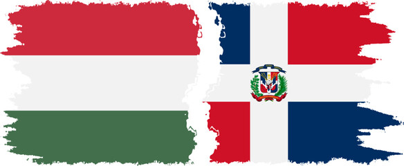 Dominican Republic and Hungary grunge flags connection vector