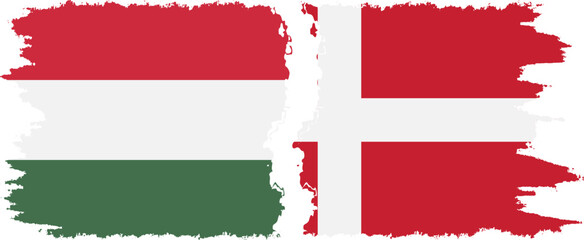 Denmark and Hungary grunge flags connection vector