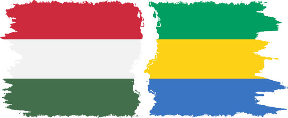 Gabon and Hungary grunge flags connection vector