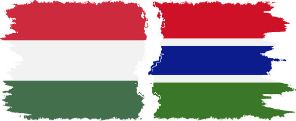 Gambia and Hungary grunge flags connection vector