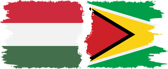 Guyana and Hungary grunge flags connection vector