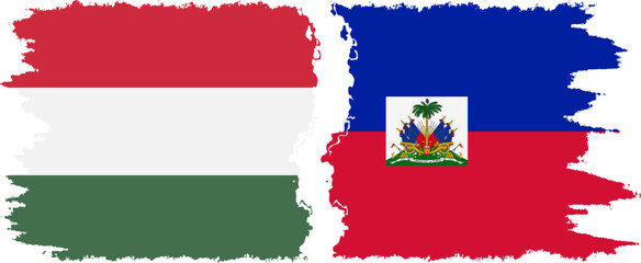 Haiti and Hungary grunge flags connection vector