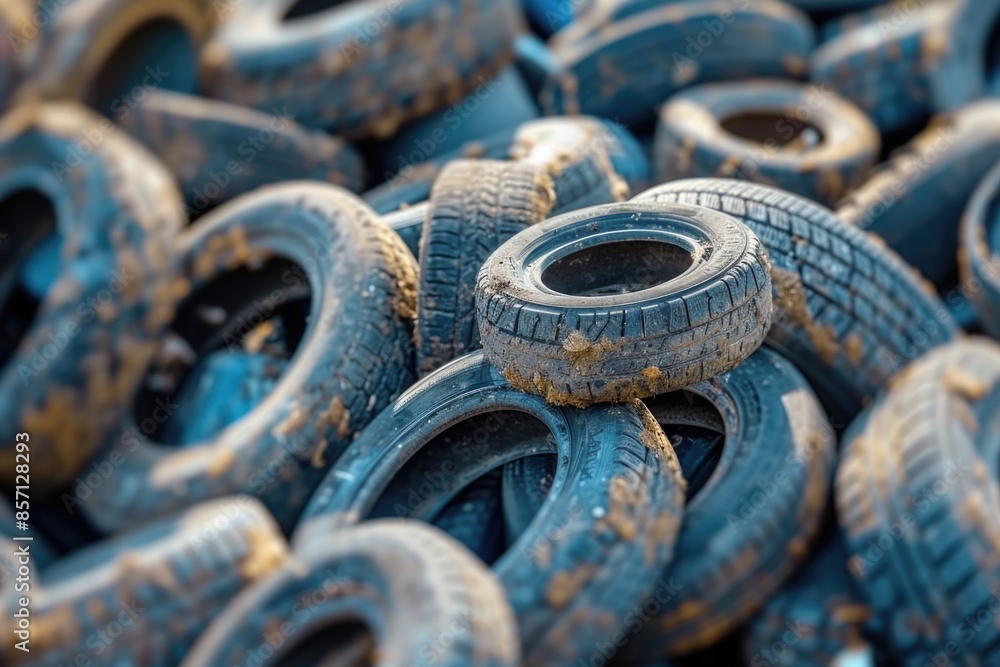 Aufkleber A pile of old tires stacked on top of each other, providing a unique storage solution