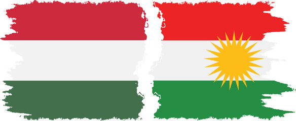 Kurdistan and Hungary grunge flags connection vector