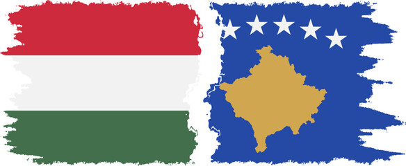 Kosovo and Hungary grunge flags connection vector