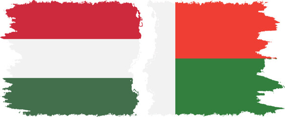 Madagascar and Hungary grunge flags connection vector