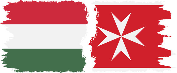 Malta and Hungary grunge flags connection vector