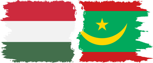 Mauritania and Hungary grunge flags connection vector