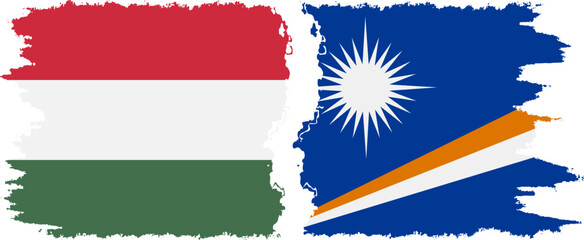 Marshall Islands and Hungary grunge flags connection vector
