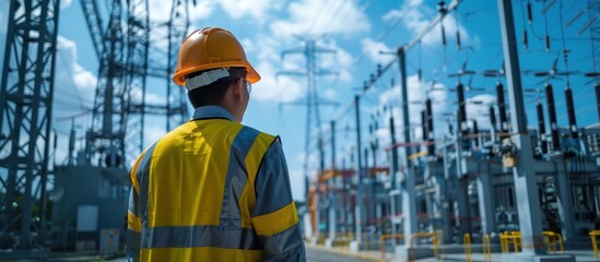 Electrical Engineer Inspecting a Power Substation