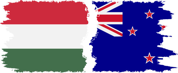 New Zealand and Hungary grunge flags connection vector