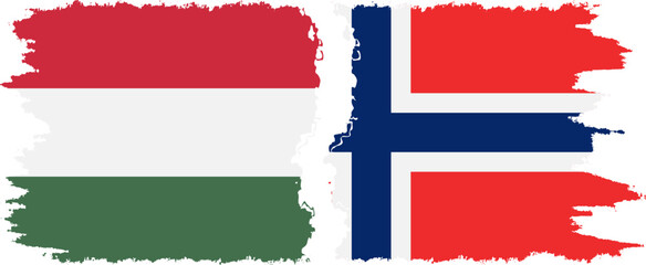 Norway and Hungary grunge flags connection vector