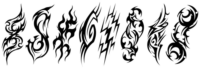Tribal tattoo hand drawn collection. Silhouette illustration. Isolated abstract design elements set ready for vinyl cutting.