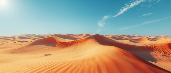 Sandy Desert Landscape with Blue Sky and Clouds.