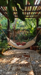 Fototapeta premium A cozy hammock in a lush garden