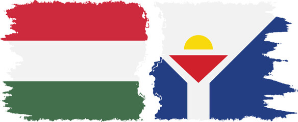 Saint Martin and Hungary grunge flags connection vector