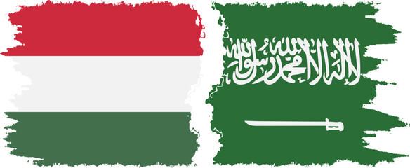 Saudi Arabia and Hungary grunge flags connection vector