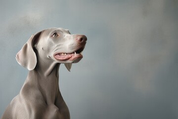 Fototapeta premium Portrait of a happy weimaraner dog isolated on bare concrete or plaster wall