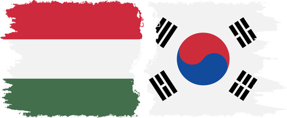 South Korea and Hungary grunge flags connection vector