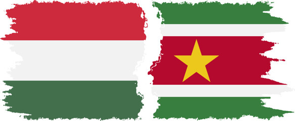 Suriname and Hungary grunge flags connection vector