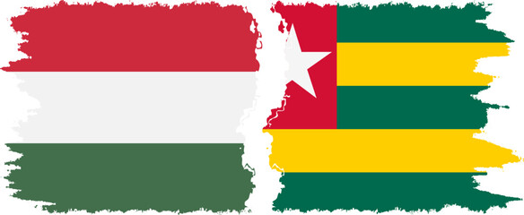 Togolese Republic and Hungary grunge flags connection vector