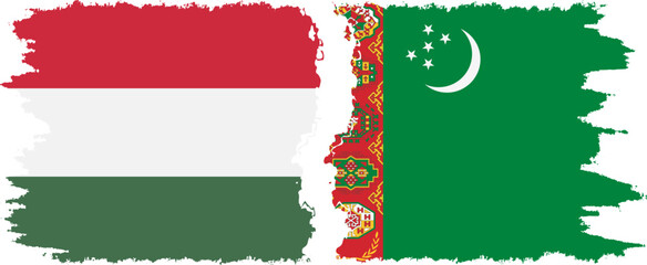 Turkmenistan and Hungary grunge flags connection vector