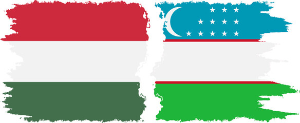 Uzbekistan and Hungary grunge flags connection vector