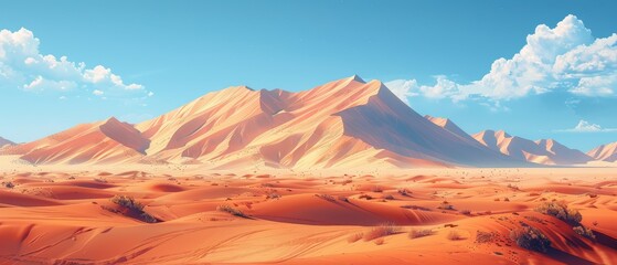 Naklejka premium Desert Landscape with Mountain Range and Blue Sky.