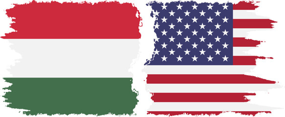 USA and Hungary grunge flags connection vector
