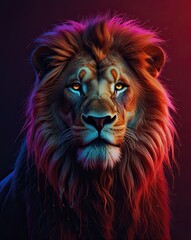 Naklejka premium A close-up portrait of a majestic lion's head with a flowing mane