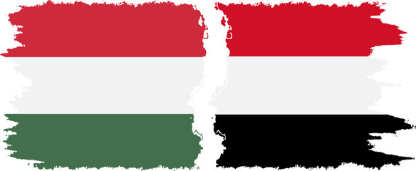 Yemen and Hungary grunge flags connection vector