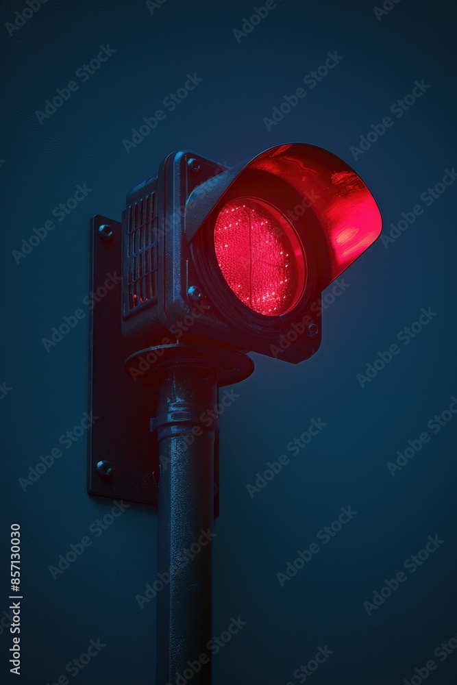Poster a photo of a traffic light with the red light turned on