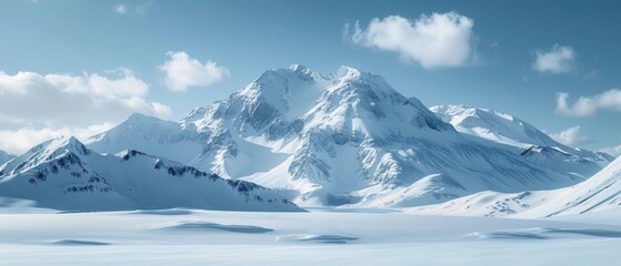 Snowy Mountain Range with Blue Sky.