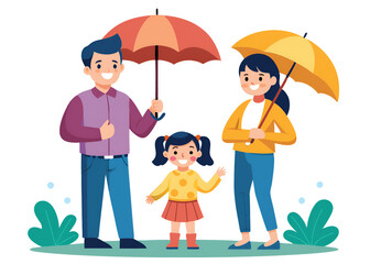 happy mother and son with umbrella