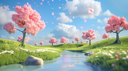 several cherry trees landscape illustration poster background