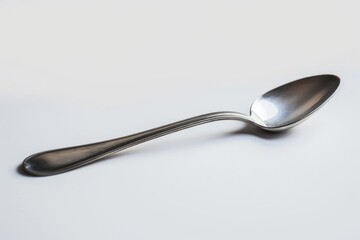 A single spoon placed on a clean white surface