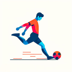 Obraz premium Vector illustration of athlete kicking a soccer ball on white background, minimalist style.