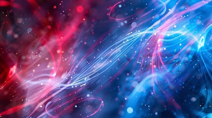 Obraz premium Bold swirling lines in neon blue and red with light effects tiny stars. background
