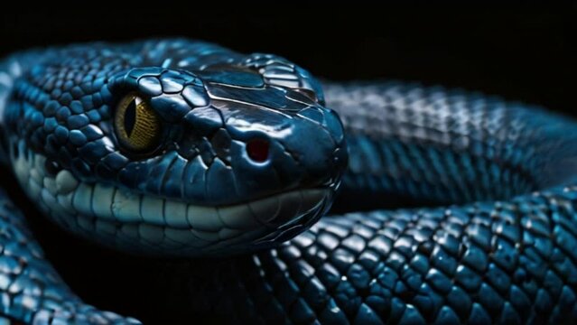 The sharp gaze of the blue venomous snake