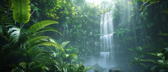 Lush Rainforest Waterfall.