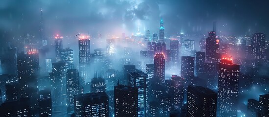 Obraz premium Nighttime Cityscape with Fog and Lights
