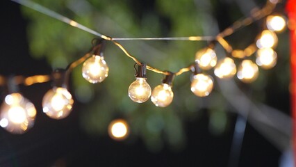 Sphere Light bulb, represent unity and harmony, on electricity wire, decorated by lovely family for...