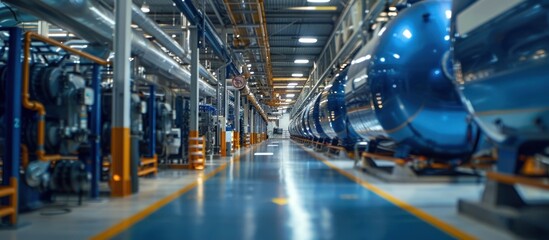 Fototapeta premium Industrial Interior with Machinery and Tanks