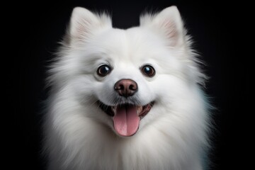 Obraz premium Portrait of a cute american eskimo dog in blank studio backdrop